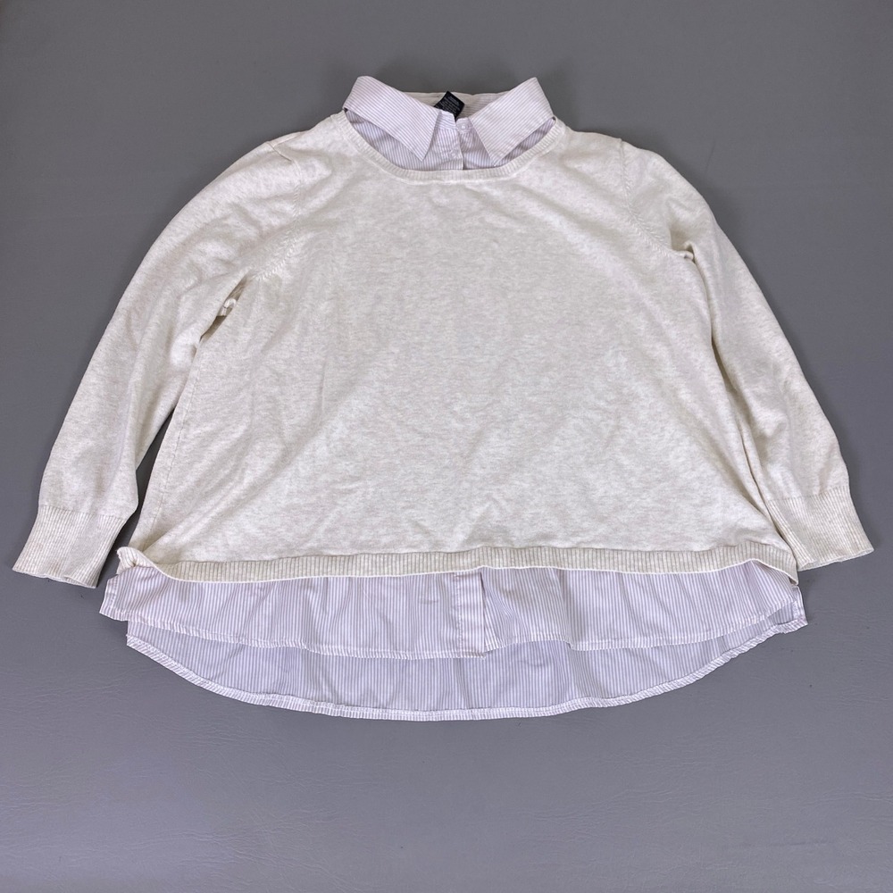 George Sweater Shirt Top Women's Plus 3X Wheat Heather 2-in-1 Layered Striped